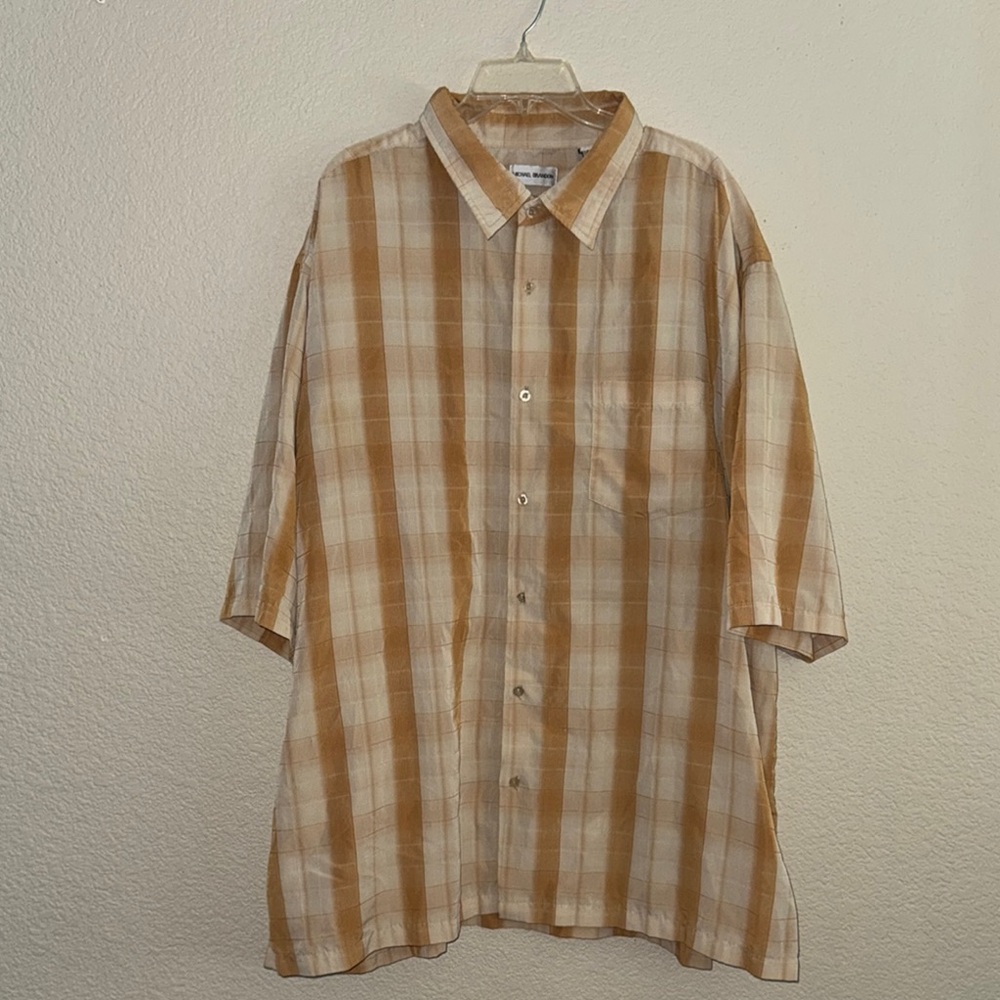 Michael Brandon Casual Plaid Shirt in Tan and Cream